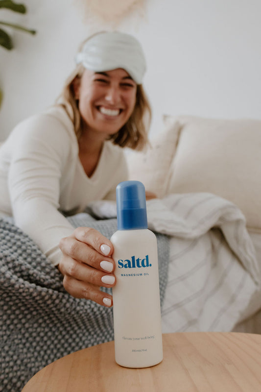 100% mulberry silk eye mask and pure magnesium oil for the best sleep