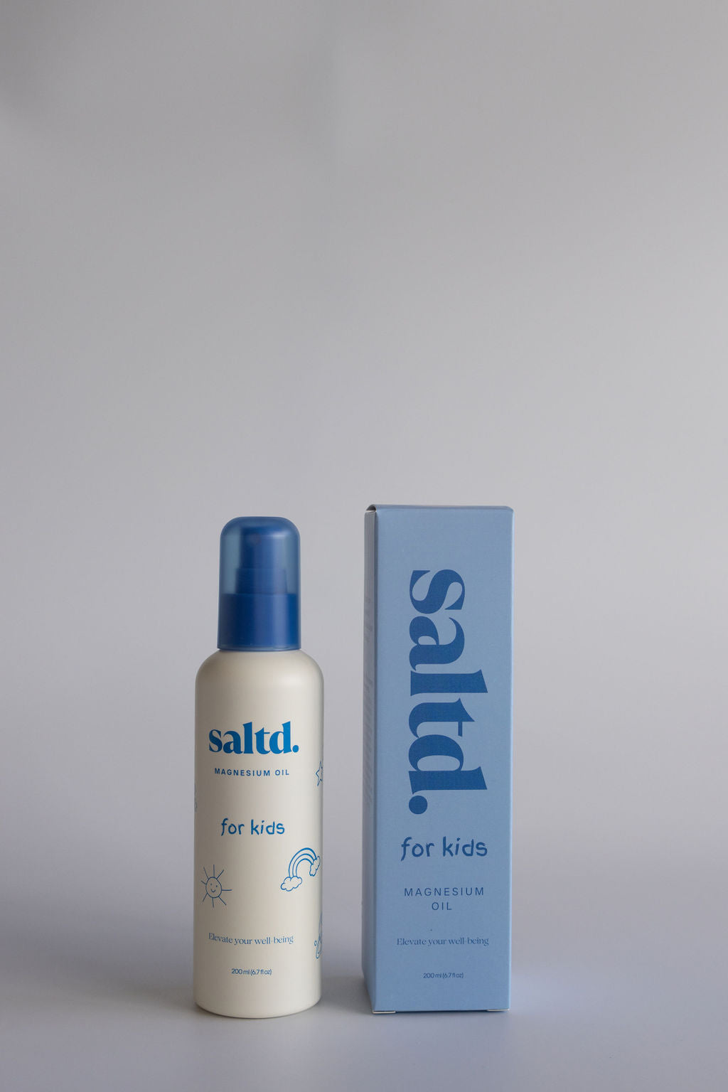 Saltd Magnesium oil for kids. Helping to support their body's to relax, achieve restorative rest, clam their central nervous system , relieve muscle tension and cramps, alleviate growing pains and restless legs, balance energy levels and allow their body's systems to function optimally.