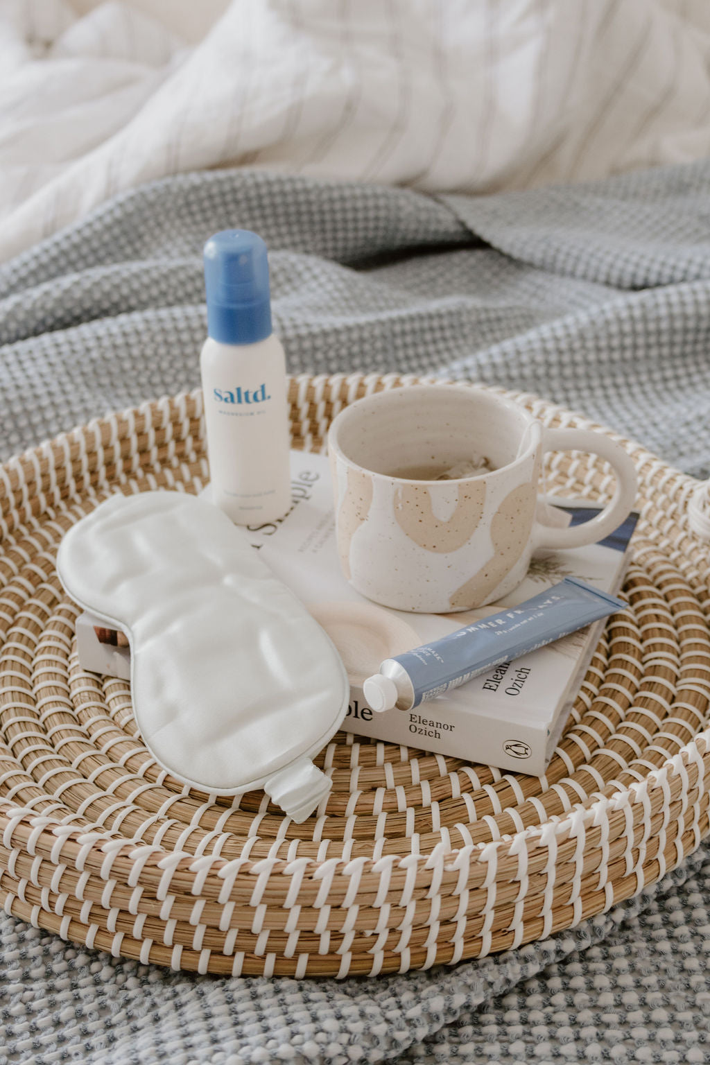 Saltd. magnesium oil and mulberry silk eye mask are a must have bedtime combo. 