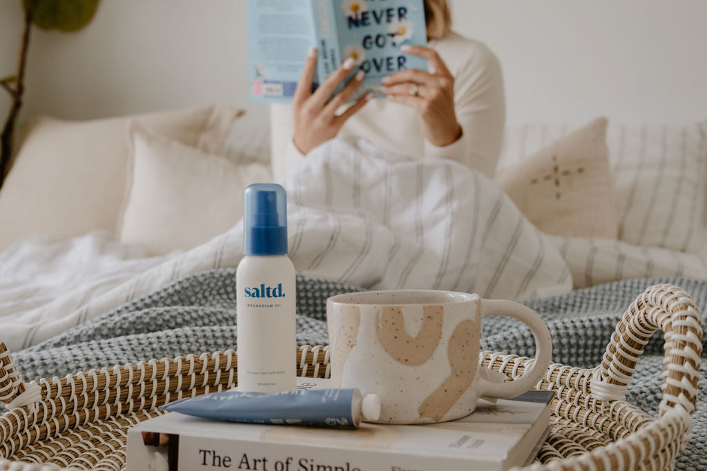 Saltd magnesium oil,  helping to support you and your body to relax, achieve restorative rest, calm your central nervous system, relieve muscle tension and recover faster, alleviate restless legs, boost your energy levels, balance your hormone levels and allow the body's systems to function optimally. Sleep support. Made in New Zealand.