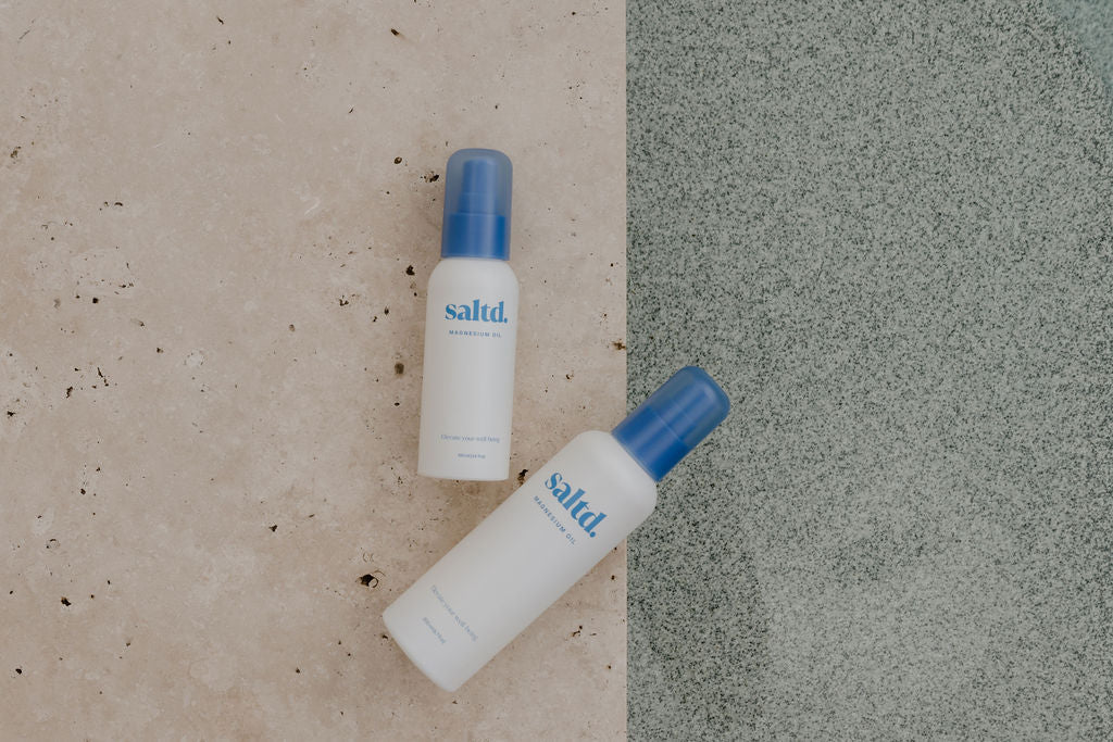 Saltd magnesium oil,  helping to support you and your body to relax, achieve restorative rest, calm your central nervous system, relieve muscle tension and recover faster, alleviate restless legs, boost your energy levels, balance your hormone levels and allow the body's systems to function optimally. Sleep support. Made in New Zealand.