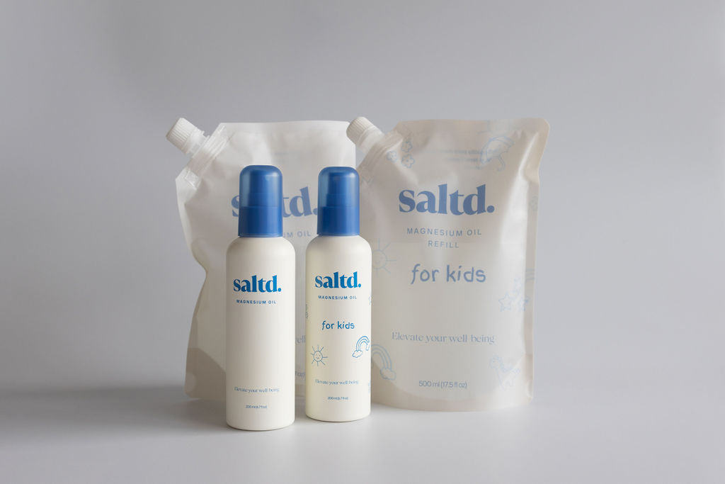 Saltd magnesium oil family bundle. Magnesium Oil refill. Made in New Zealand. Sleep support.