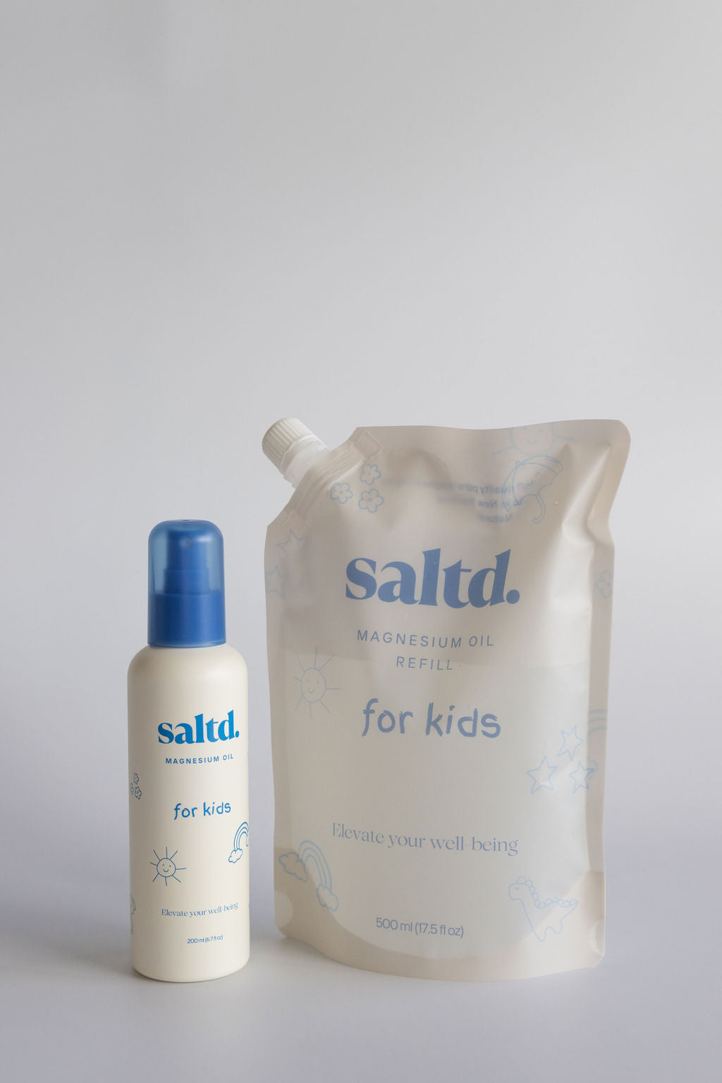Saltd for kids. Kids Magnesium oil. Helping to support their body's to relax, achieve restorative rest, clam their central nervous system , relieve muscle tension and cramps, alleviate growing pains and restless legs, balance energy levels and allow their body's systems to function optimally. Sleep support. Support for muscle cramps and growing pain. Made in New Zealand.  