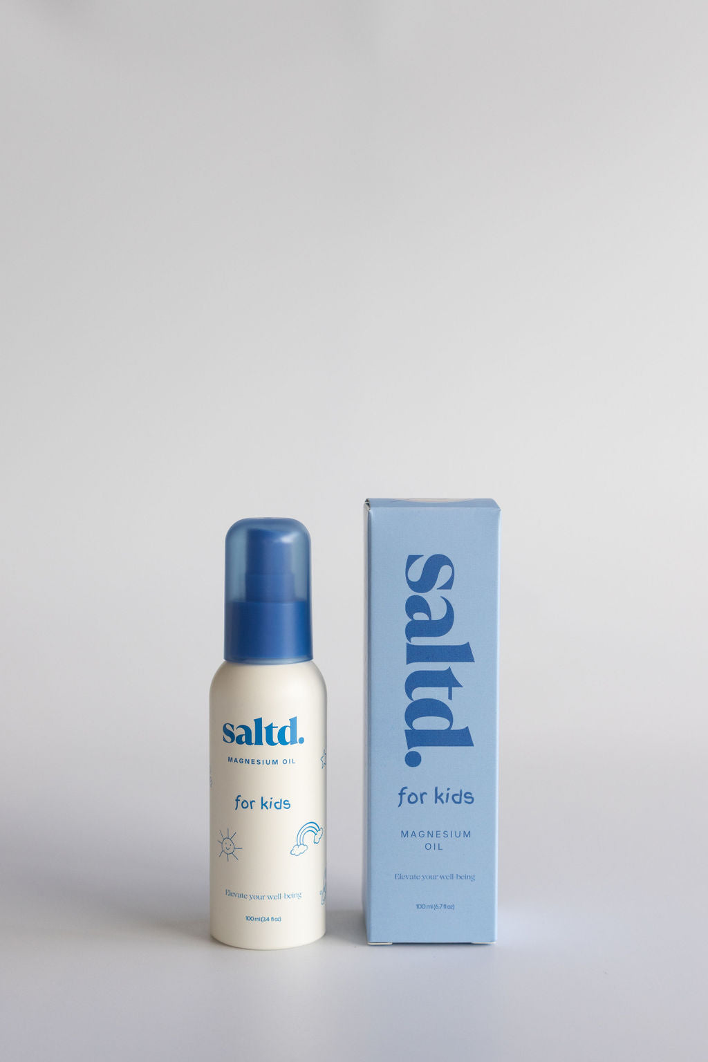Saltd Magnesium oil for kids. Helping to support their body's to relax, achieve restorative rest, clam their central nervous system , relieve muscle tension and cramps, alleviate growing pains and restless legs, balance energy levels and allow their body's systems to function optimally.
