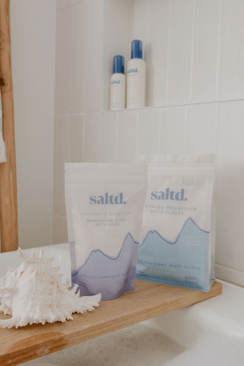 Saltd magnesium sleep bath soak. Sleep support. Magnesium bath flakes. Made in New Zealand. Lavender and chamomile.