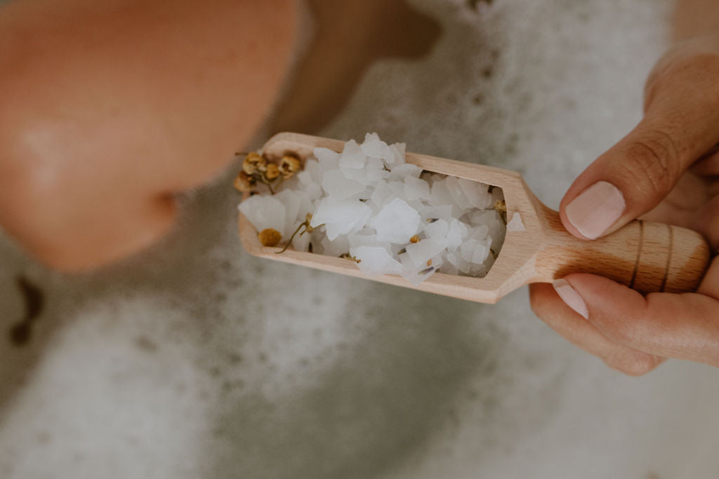 Saltd magnesium sleep bath soak. Sleep support. Made in New Zealand. Lavender and chamomile.