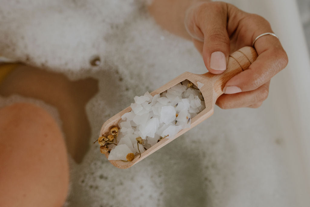 Saltd magnesium sleep bath soak. Sleep support. Made in New Zealand. Lavender and chamomile.